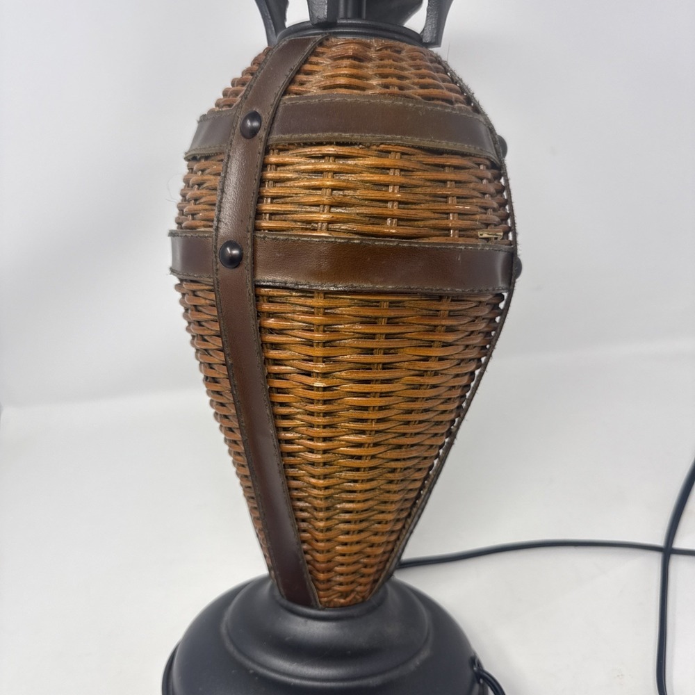 Vintage Rattan Wicker Bamboo Table Lamp Light Cottage core Teaky Boho Brown - Picture 2 of 16